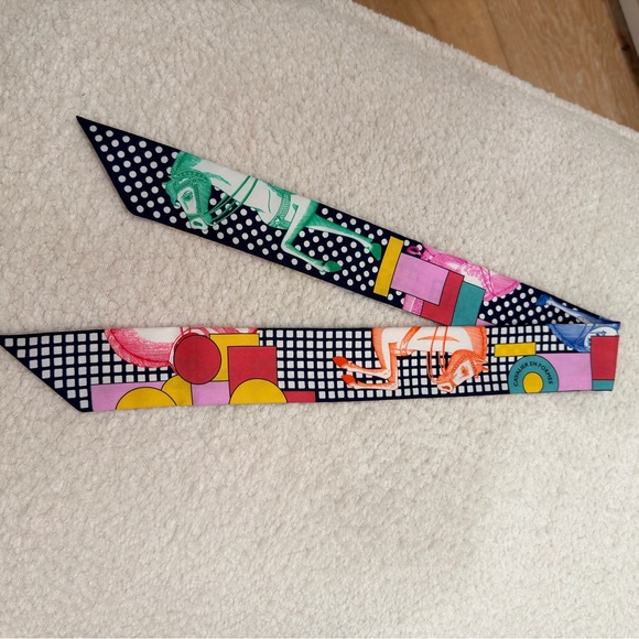 Hermes Accessories - Hermes Multicolor Twilly Scarf with Horse Design Navy Orange Pink NWT